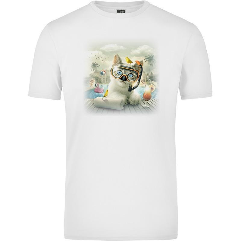 Tee-shirt blanc Homme - Chat Piscine