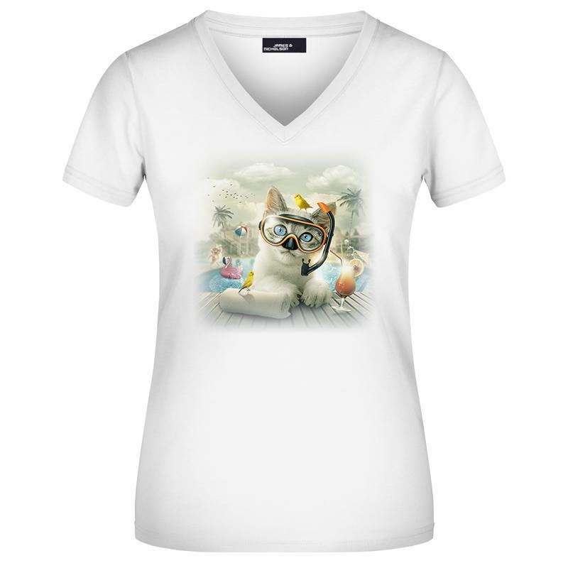 Tee-shirt blanc Femme - Chat Piscine