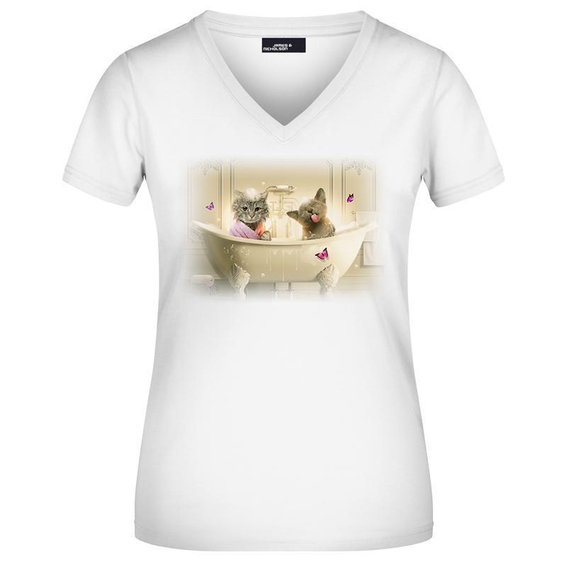 Tee-shirt blanc Femme - Chat Baignoire