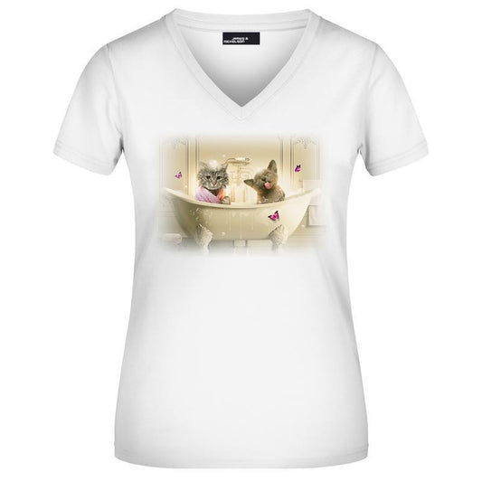 Tee-shirt blanc Femme - Chat Baignoire
